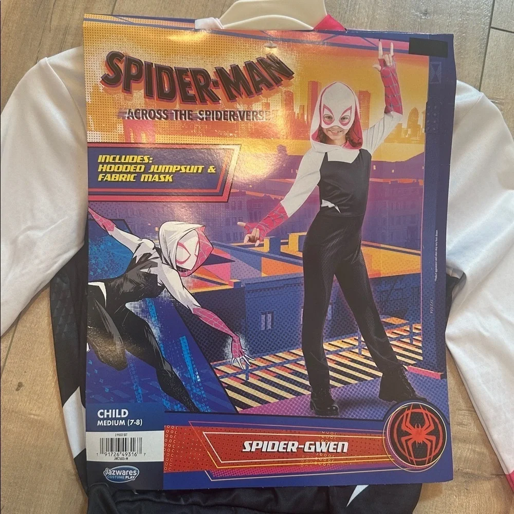 NWT Marvel Ghost Spider Gwen Kid’s Halloween Costume Jumpsuit with Mask Sz M